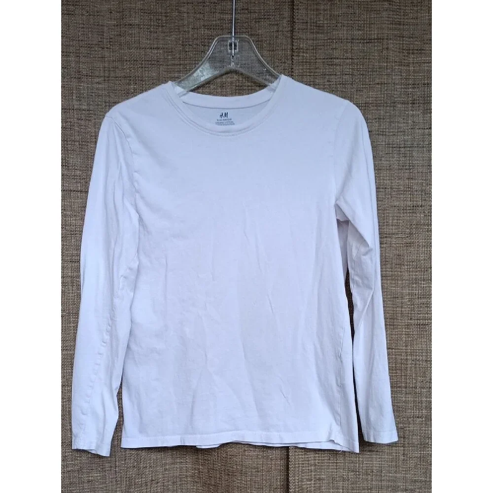 Boy's H&M White Cotton Long-Sleeve Crewneck Tee